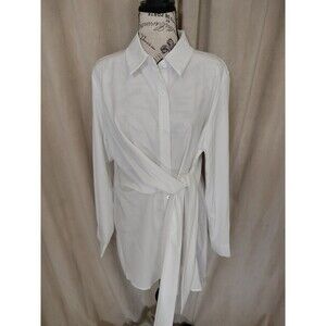 NWOT! Classic White Long Sleeve Button Front Shirt w/Attached Self Belt. Size XL